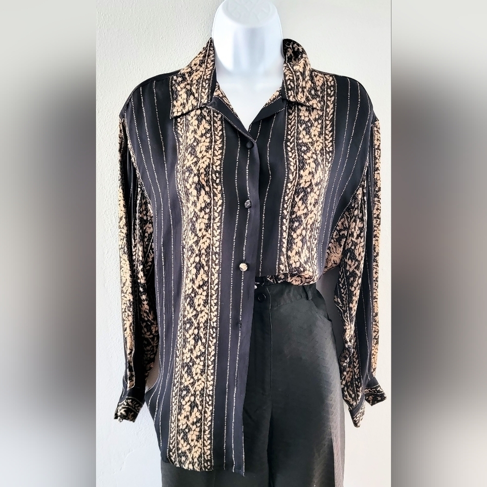 VTG 90s 100% Silk Ann May Button Down Whimsical Whimsigoth Forest Fairy Business